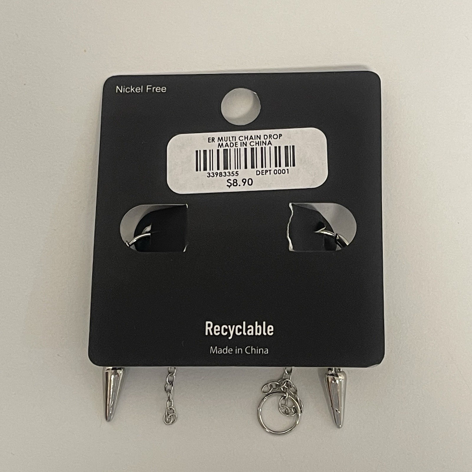 Hot Topic NWT Silver Tone Earrings Punk Emo Dangle Chain Spike
