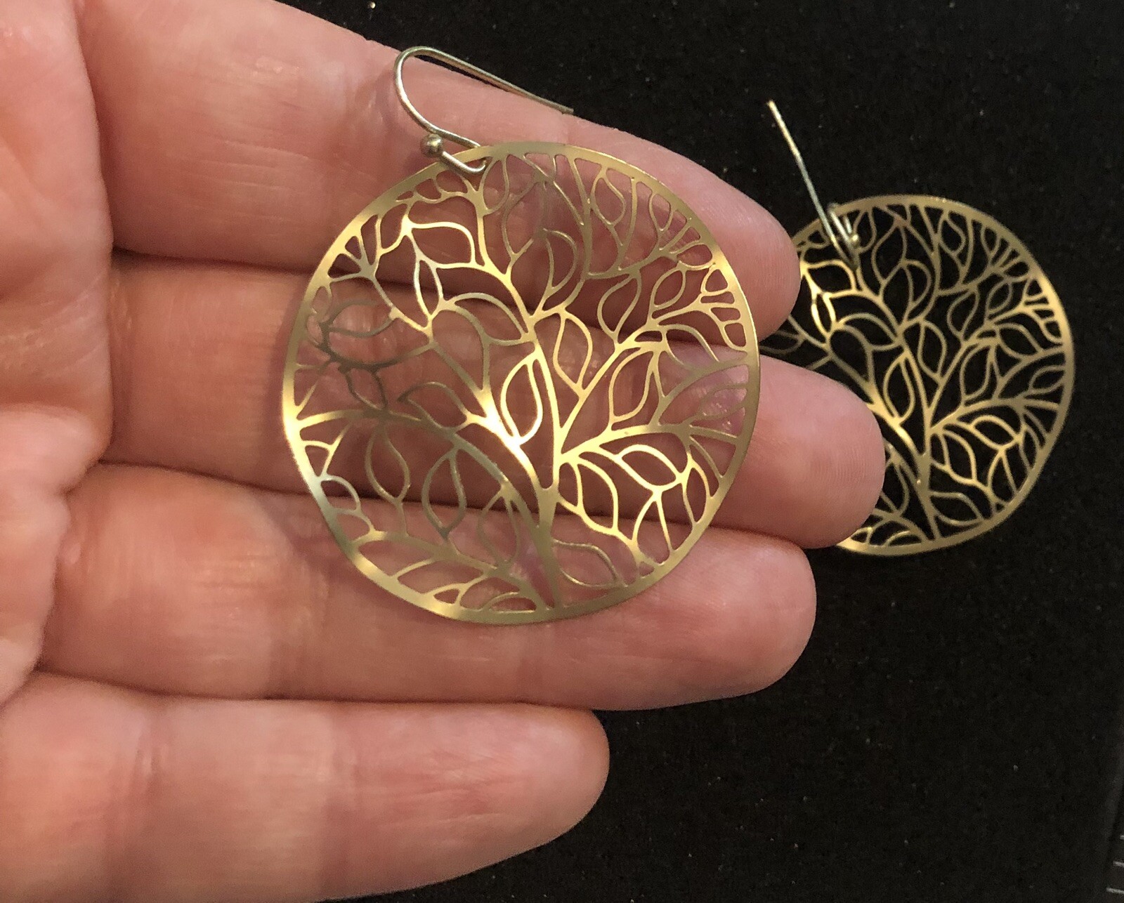 Contemporary Gold Tone Circular Tree-Like Dangle Earrings Fashion Jewelry