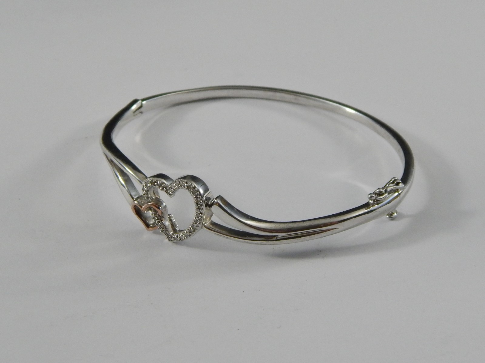 Estate Vintage 1OK Yellow Gold & 925 Sterling Silver Double Heart Bracelet SUN
