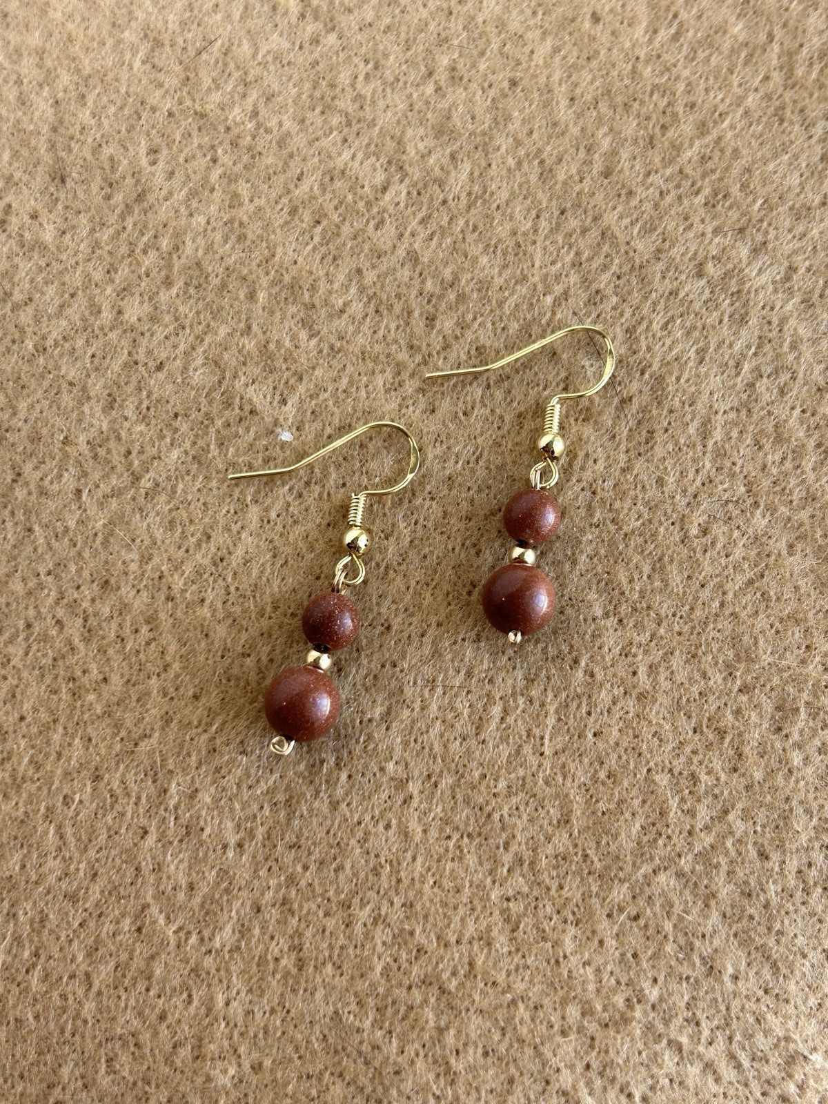 Beaded Dangle Earrings Gold Sandstone 14 K Gold Filled