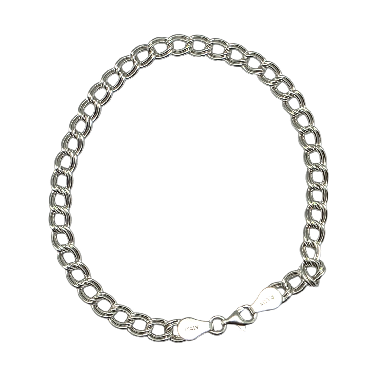 P.LUX ITALIAN STERLINGSILVER DOUBLE LINK CHAIN CHARM 7 1/2″ BRACELET 7.2GR #1744