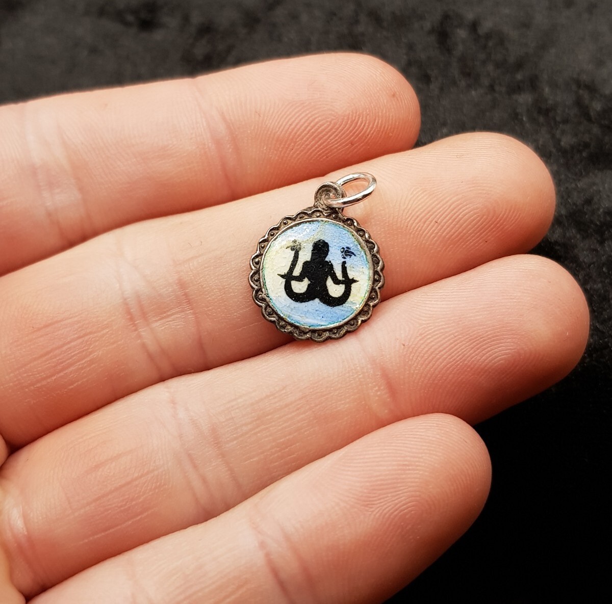Small Vintage 900 KARO Silver Enamel Unknown Design Pendant Charm. Enamelled