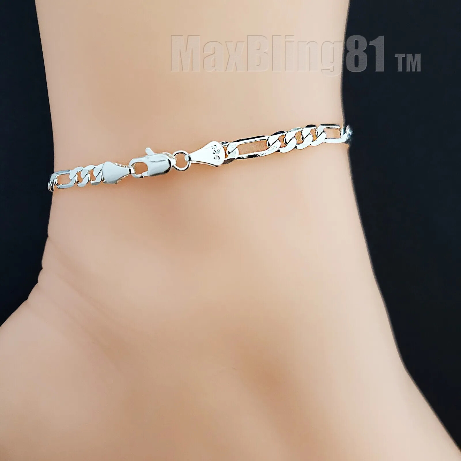 3PC 925 STERLING SILVER PLATED FIGARO CUBAN ROPE CHAIN 10″ ANKLET BRACELET GIFT