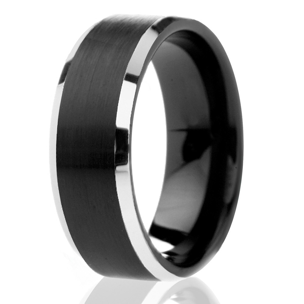 🔥 Black with Silver Edges Mens Tungsten Ring Wedding Band 8mm / 6mm Width [NEW]