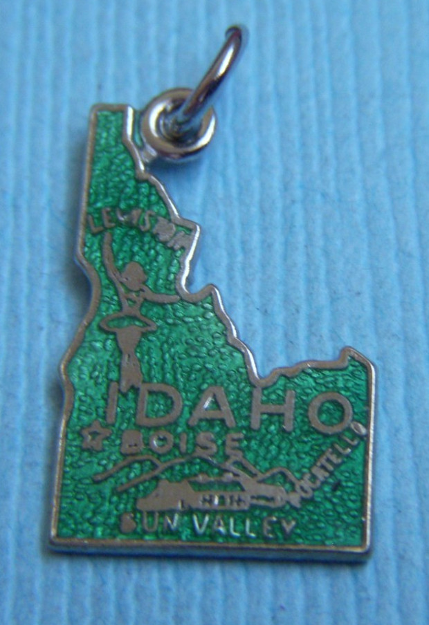 Vintage enamel Idaho state map sterling charm