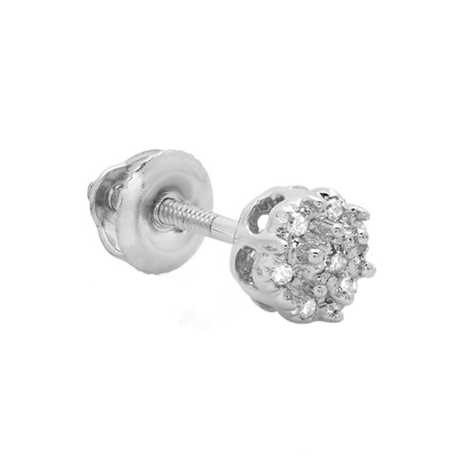 0.03 CT Round White Diamond Flower Stud Earring (1 Pc Only) , 10K White Gold