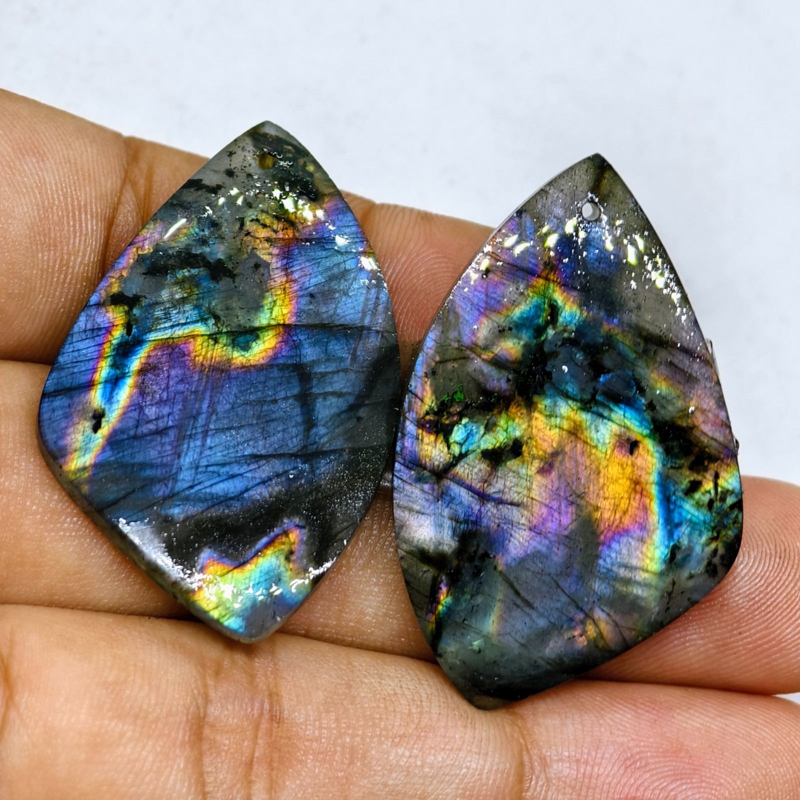 71 Cts Natural Labradorite Drilled Match Pair Cabochon Gemstone 41.3 X 26.1 MM