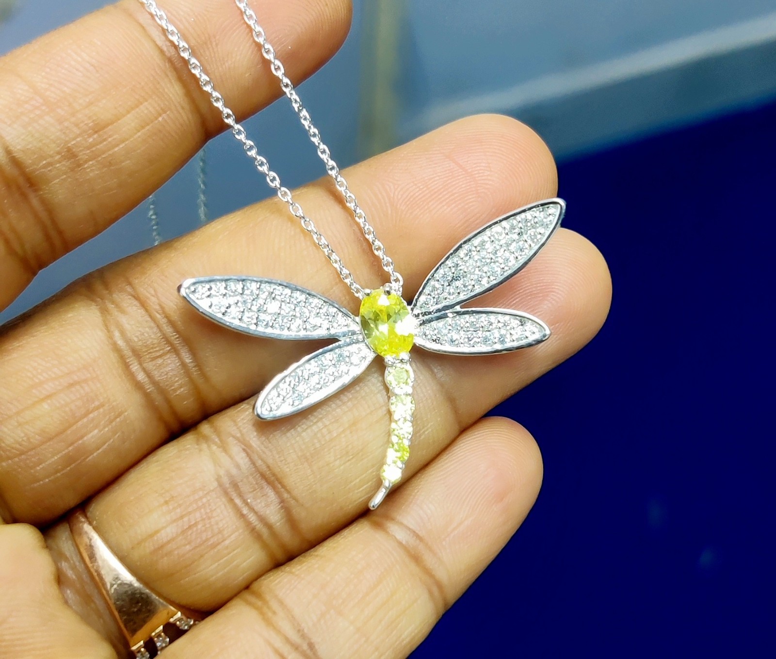 2.50Ct Oval Cut Lab Created Citrine Dragonfly Pendant 14K White Gold Plated