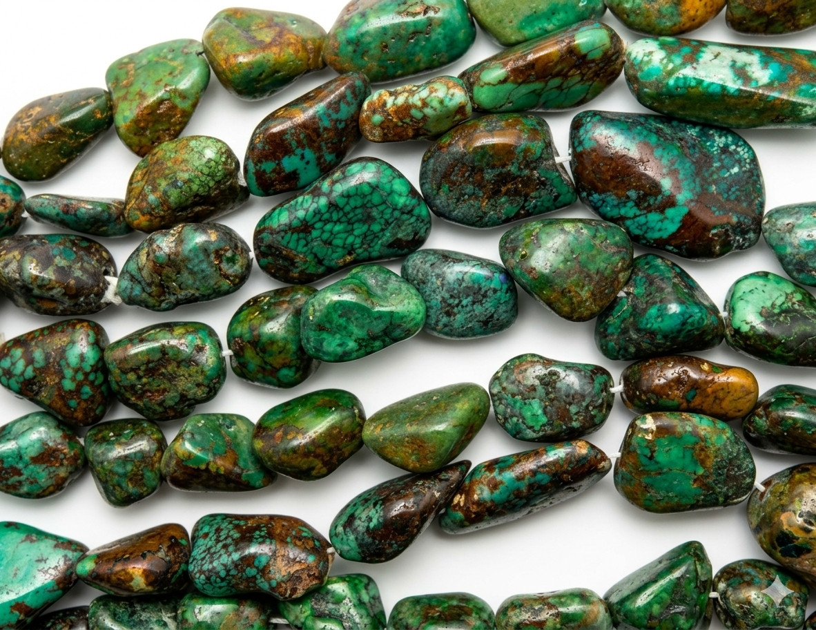 GENUINE HUBEI NATURAL GREEN TURQUOISE GEMSTONE 20mm ~ 25mm NUGGET BEAD STRAND