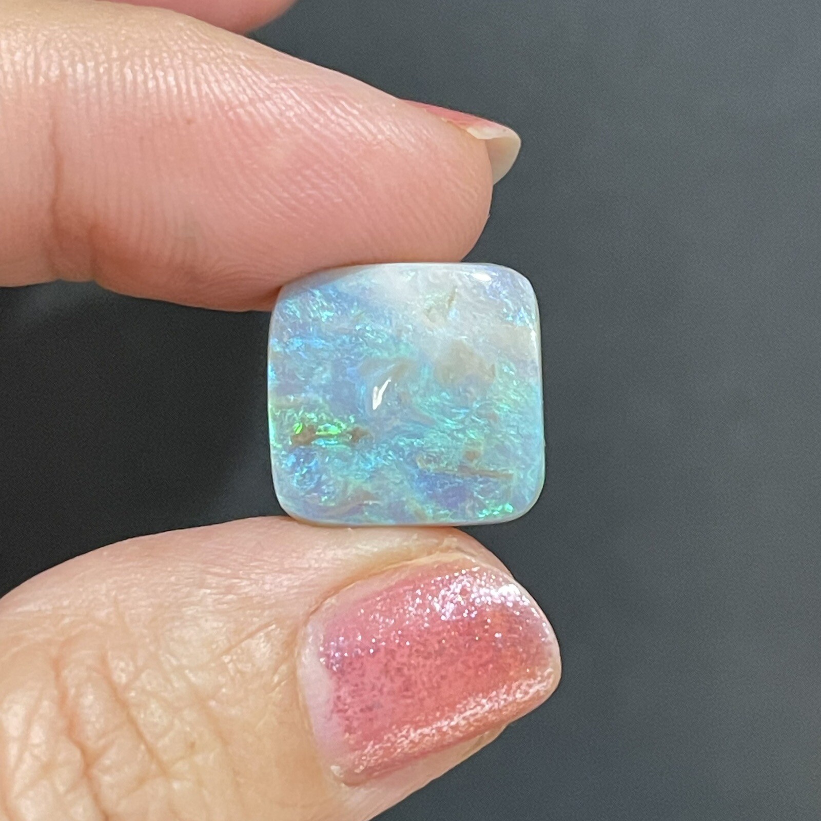10.4ct 15×14.8×5.4mm Solid Australian Mintabie Black Opal Square Cabochon Gem