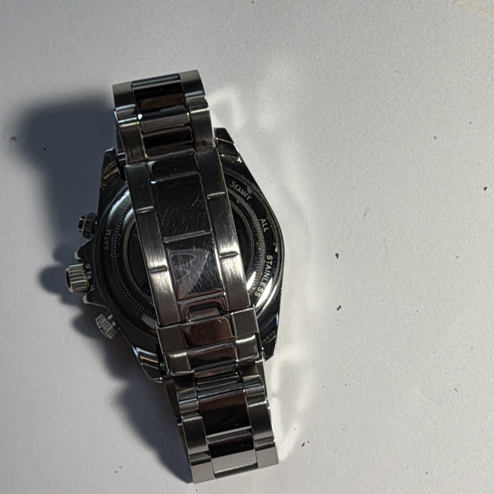 Stauer Automatic Silver/White Dial Roman/Stick Bracelet Tachymeter Day Date