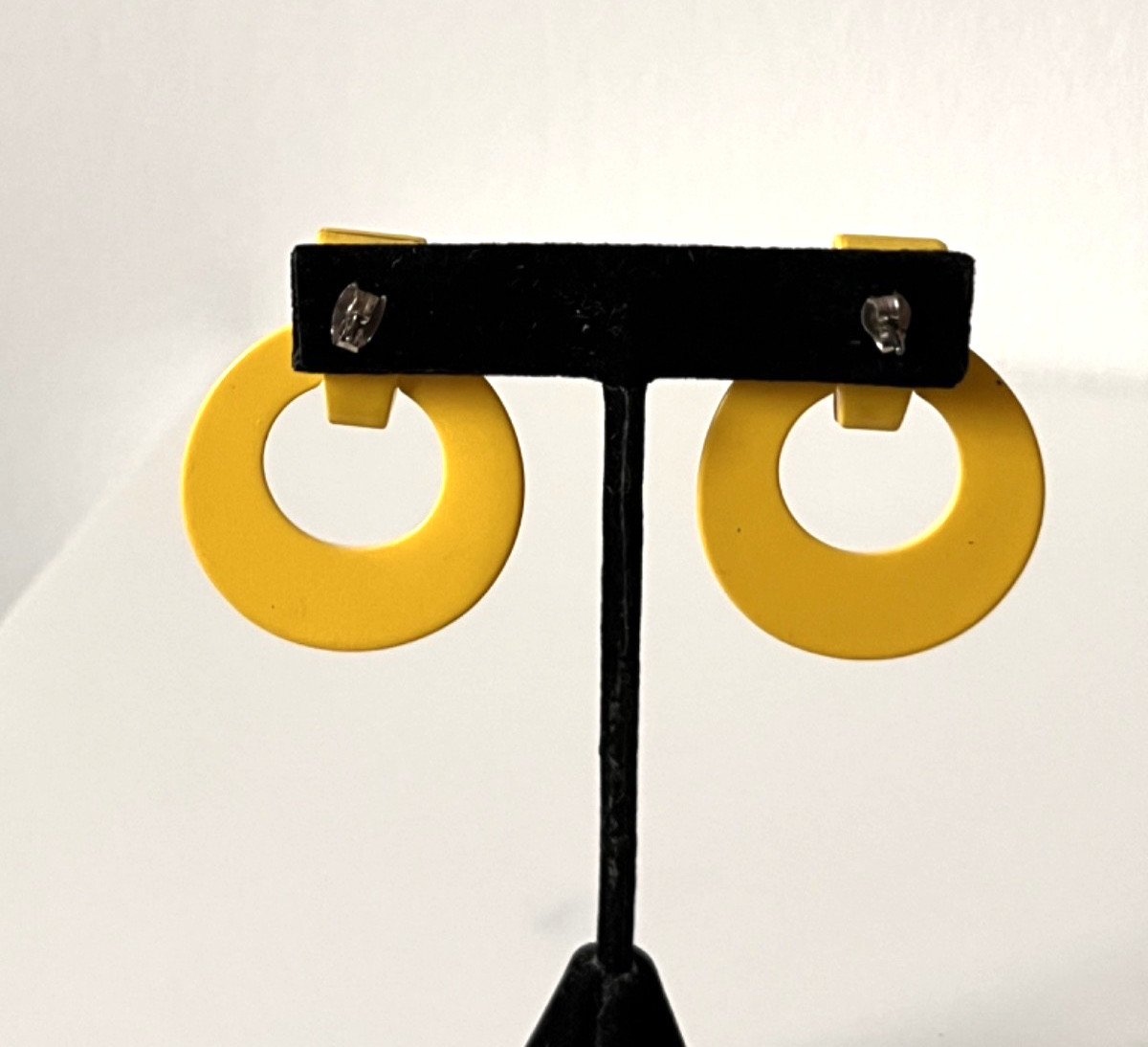 Vintage Bright Mustard Yellow Door Knocker Pierced Earrings