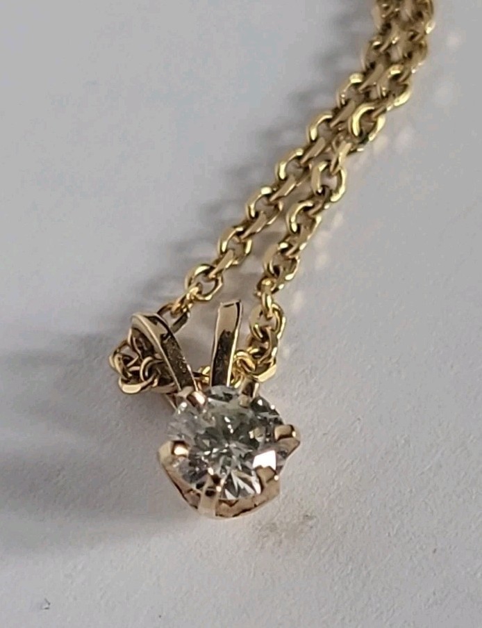 14K Yellow Gold 20″ Cable Link Chain & ~0.36ct Natural Solitaire Diamond Pendant