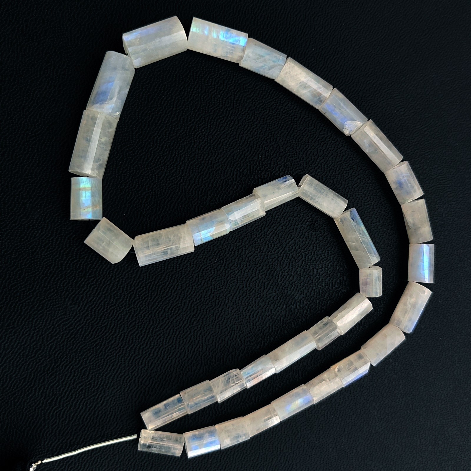 8-15mm Rainbow Fire Moonstone Faceted Tube Shape Beads 17″ Strand India Gems