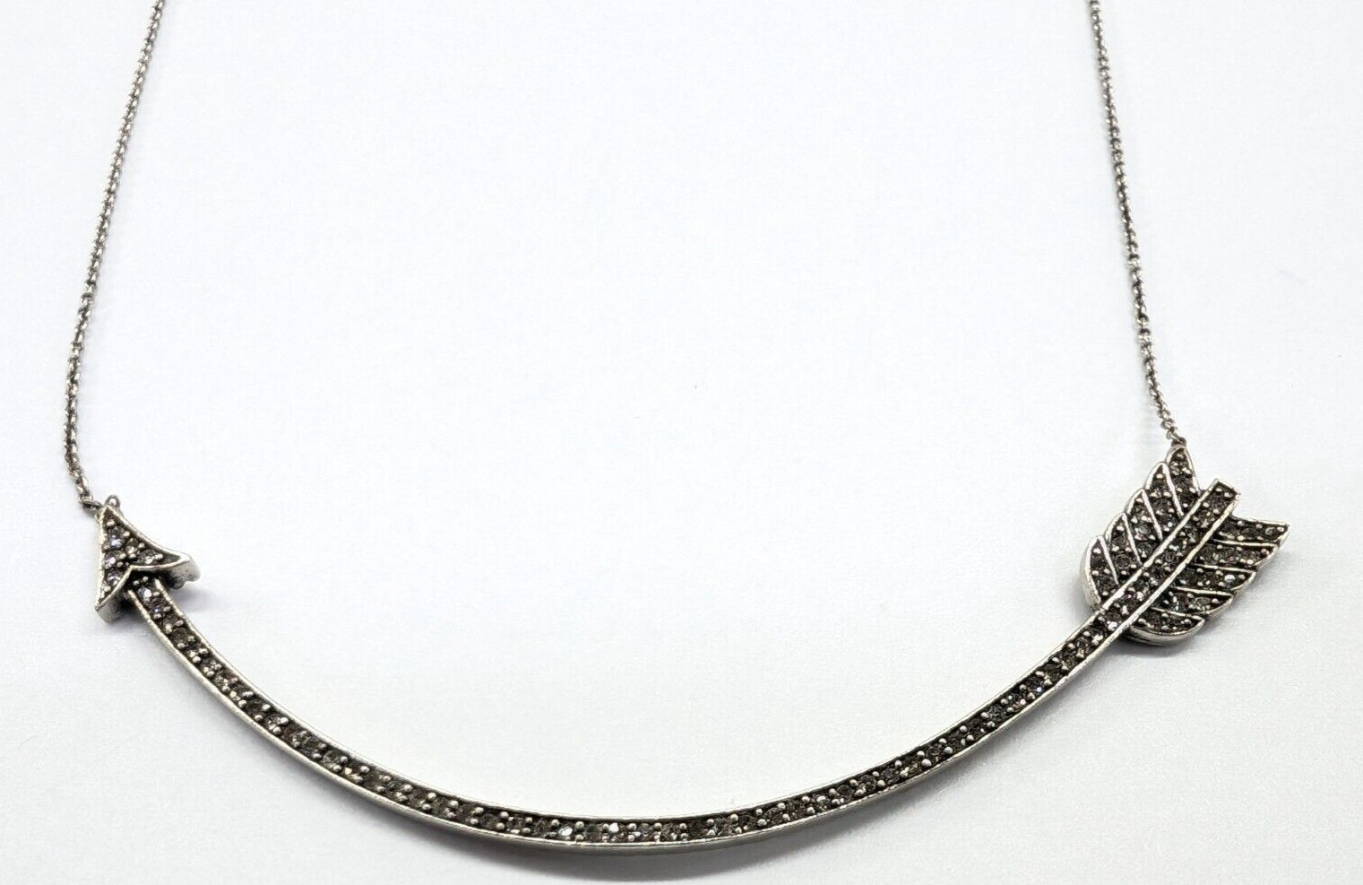 House of Harlow Silver Tone Rhinestone Curved Arrow Pendant Adjustable Necklace