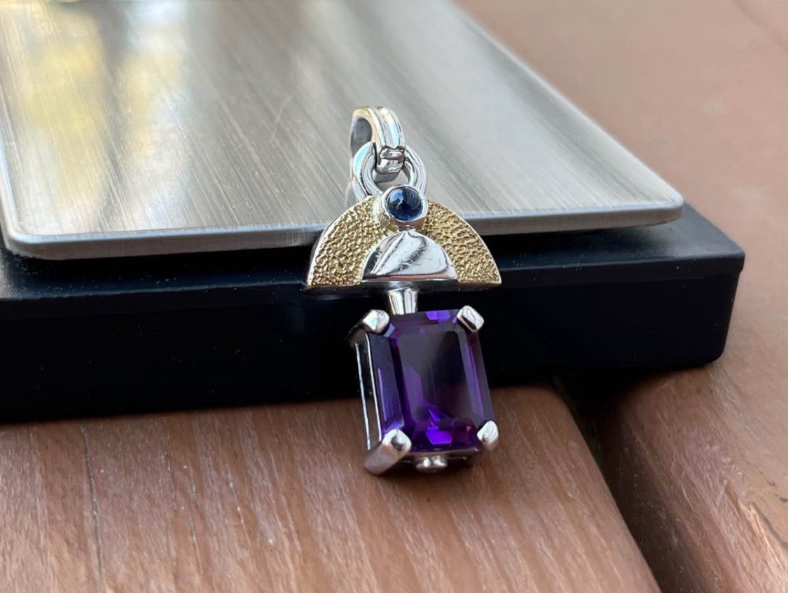925 Marked Faux Amethyst Egypt – Style “Winged” Purple Insert Heavy Pendant