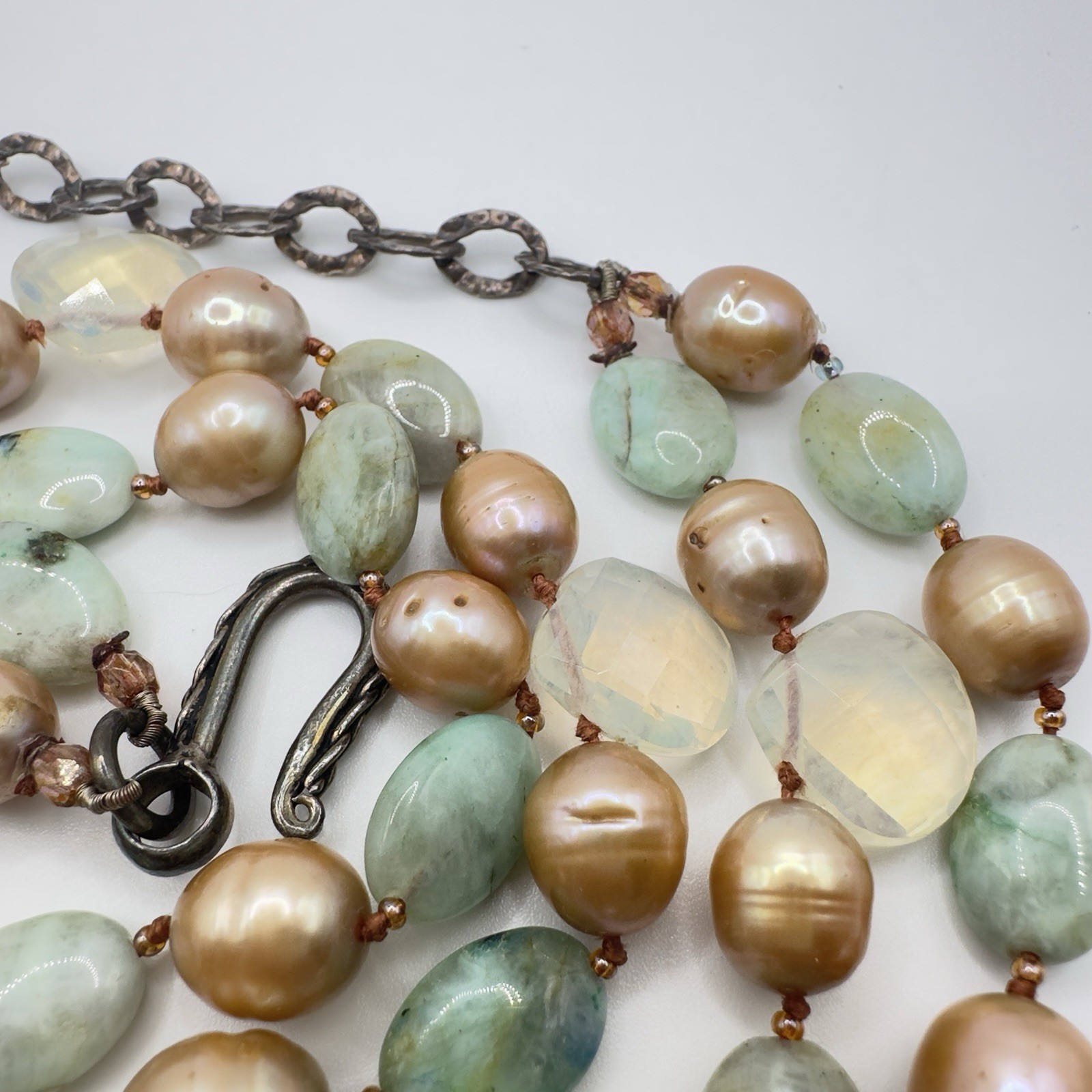 Pearl & Gemstone Necklace Double Strand Chunky Sterling Clasp Studio Stunning