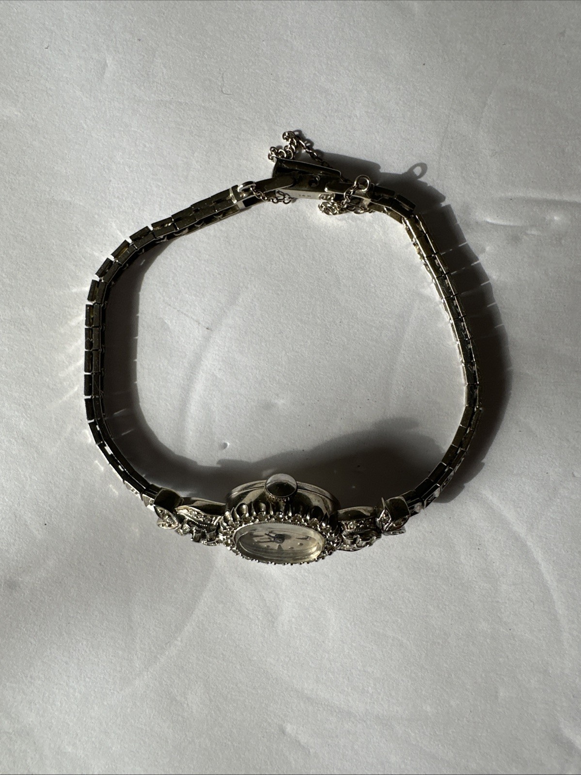 Ladies Vintage Hamilton 757 14k Solid White Gold & Diamond 22 Jewel Watch- Runs!