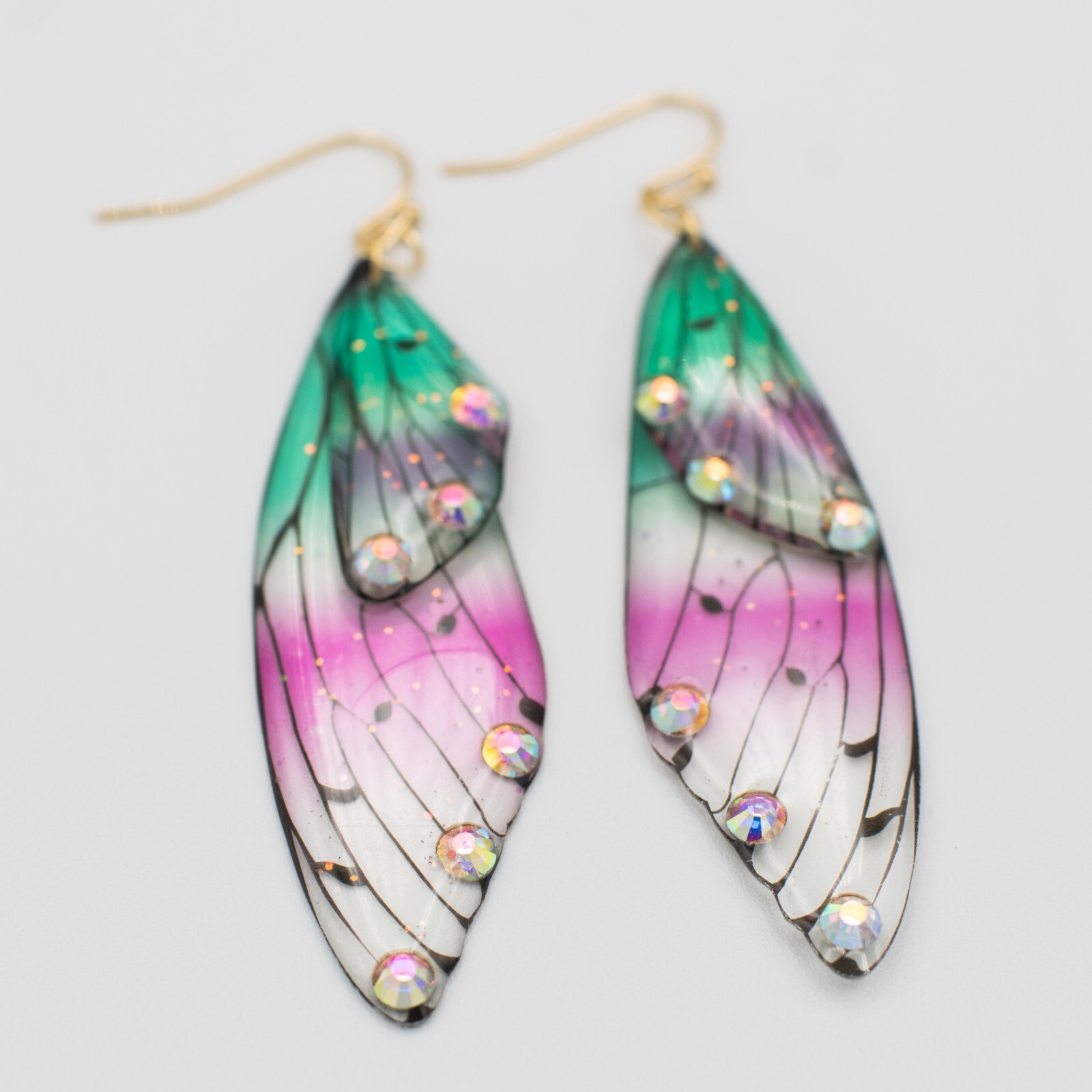 Green and Red Humingbird Wing Dangle Earrings – Radiant Colorful Beautiful