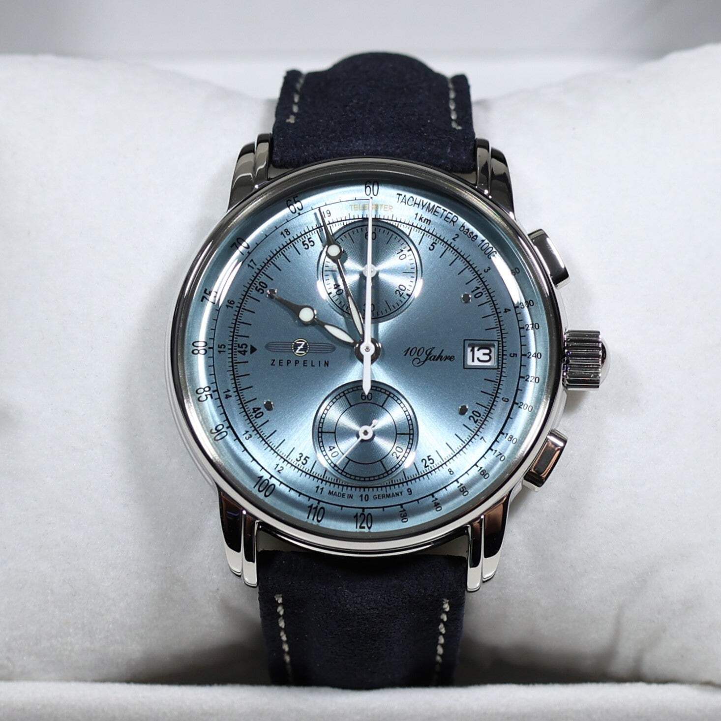 Zeppelin 8670-4 100 Years Men’s Blue Dial Stainless Steel Leather Strap Watch
