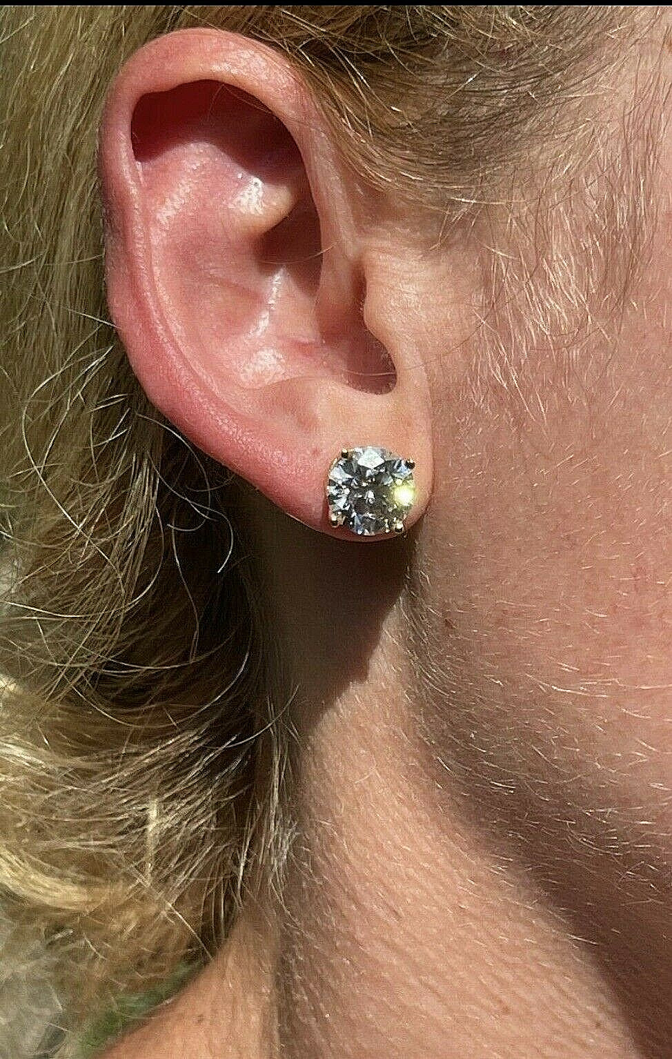 8 Ct Round Cut VVS1/D Lab Created Big Stud Earring 14k White Gold 10mm Push Back