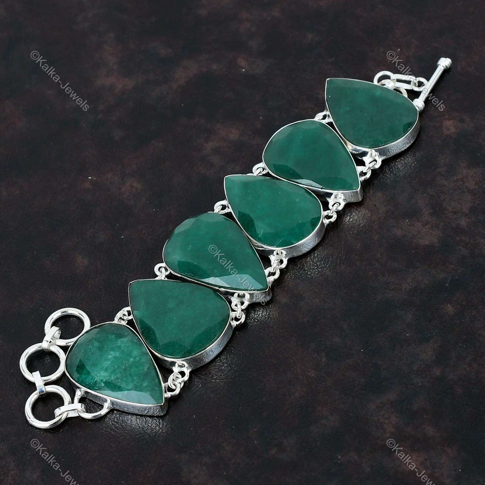 Natural Zambian Emrald Gemstone 925 Silver Chain Adjustable Bracelet For Women