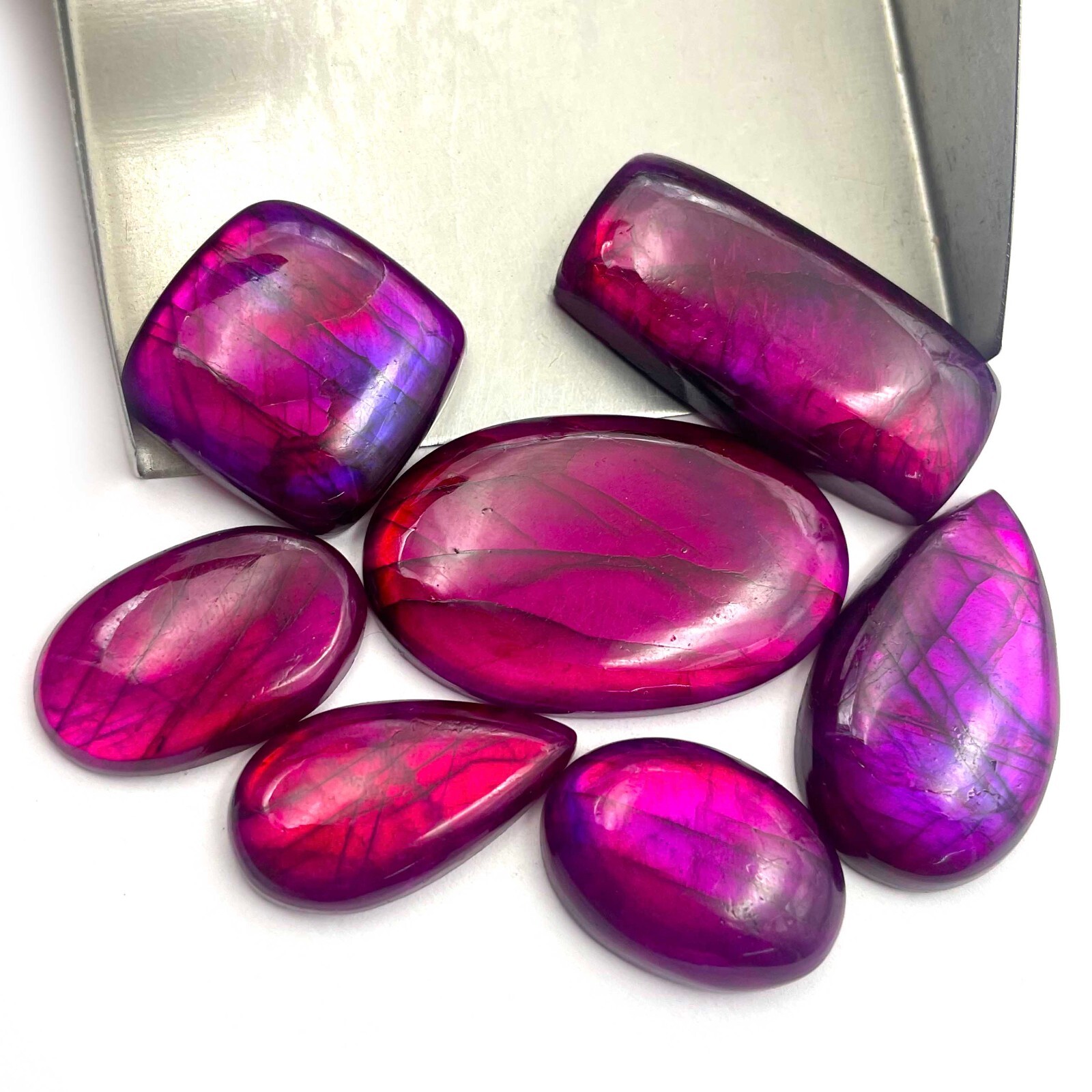 Natural Labradorite Mix Size Purple Coated Loose Gemstone Cabochon Lot 100 CT