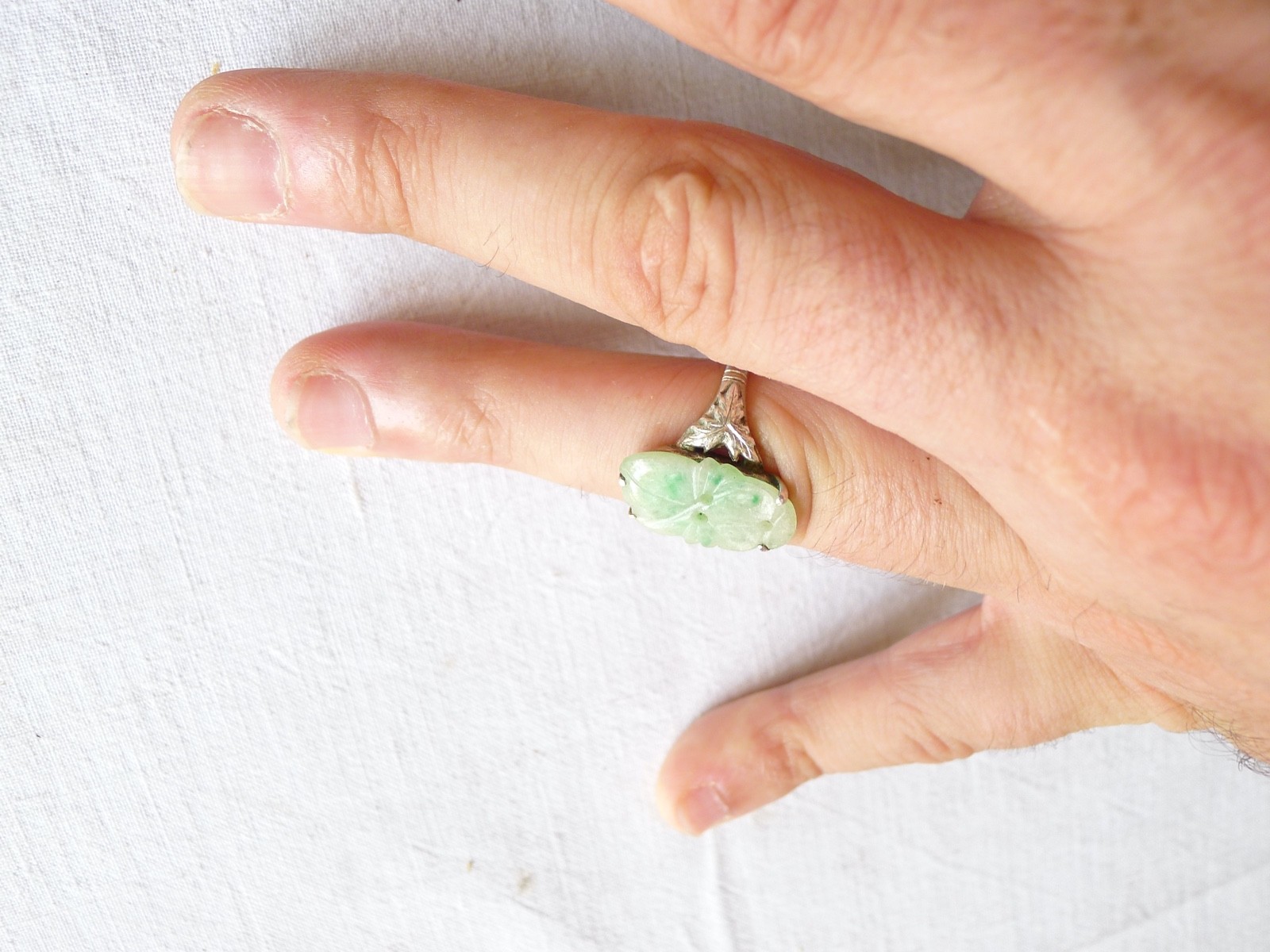OLD CHINESE SILVER AND JADE RING CHINA EXPORT VINTAGE CHINA
