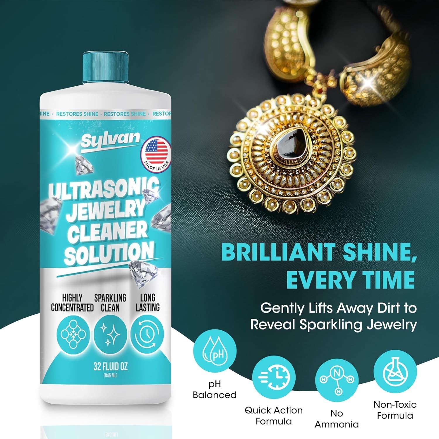 32 Oz Ultrasonic Jewelry Cleaner Solution Concentrate with Free Cloth