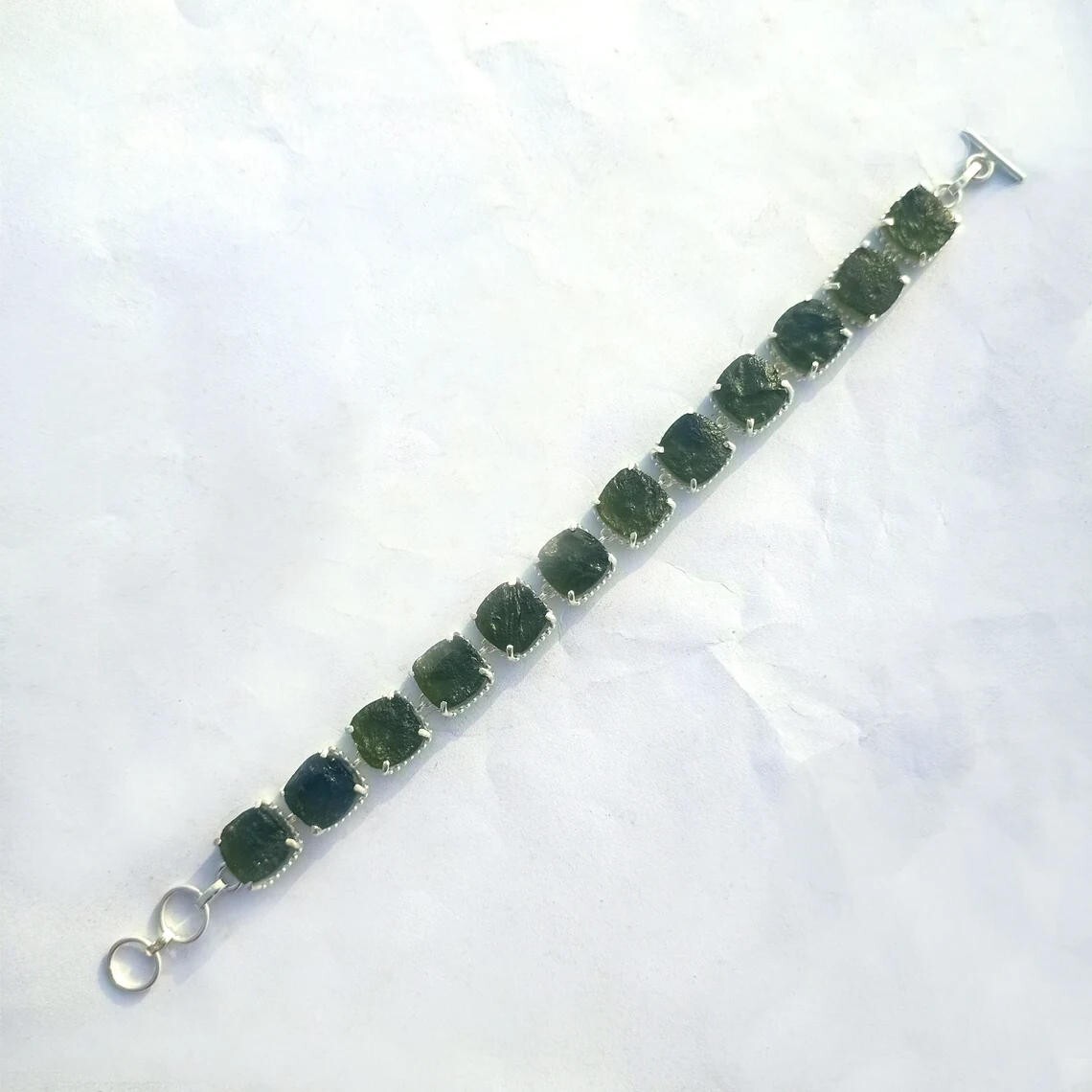 Real Moldavite Bracelet Czech Moldavite Bracelet 925 Sterling Silver Bracelet