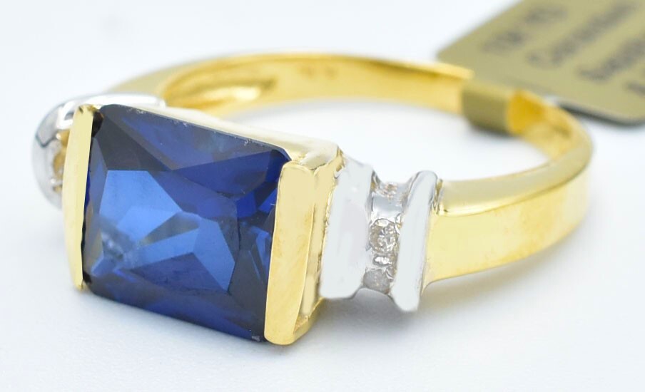 GENUINE 3.86 Cts BLUE SAPPHIRE & DIAMONDS RING 10K GOLD – Free Certificate – NWT