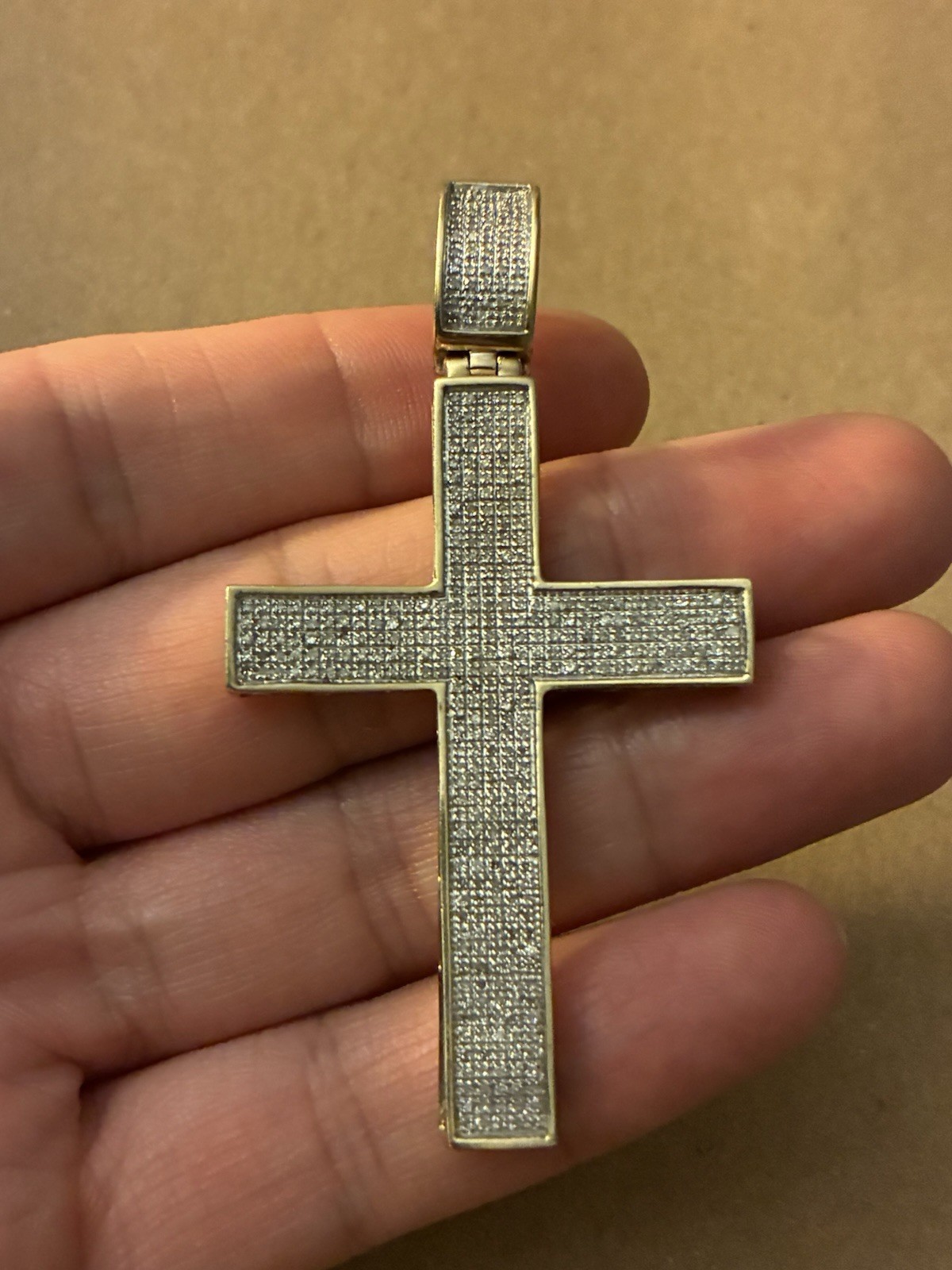 10kt Gold Vintage Stamped Diamond Cross pendant Heavy 9.7 Grams 300+ Diamonds