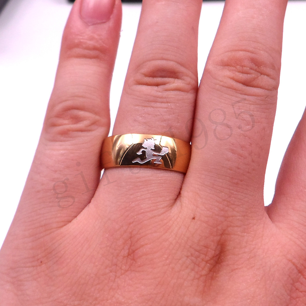 HATCHETMAN GIRL GOLDEN RING STAINLESS STEEL ICP Etching TWIZTID HIGHLY POLISHED
