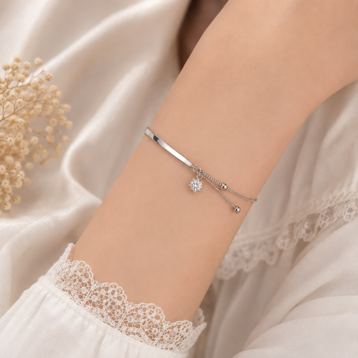 925 Sterling Silver Star Bracelet CZ Adjustable 16-20cm Minimalist Dainty Gift f