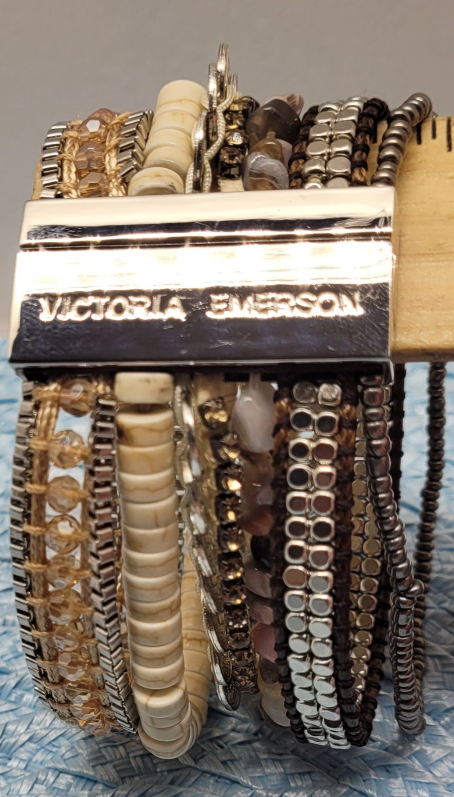 Victoria Emerson Natural Beaded Wrap Cuff Bracelet Multi Strand, Layered Magnet