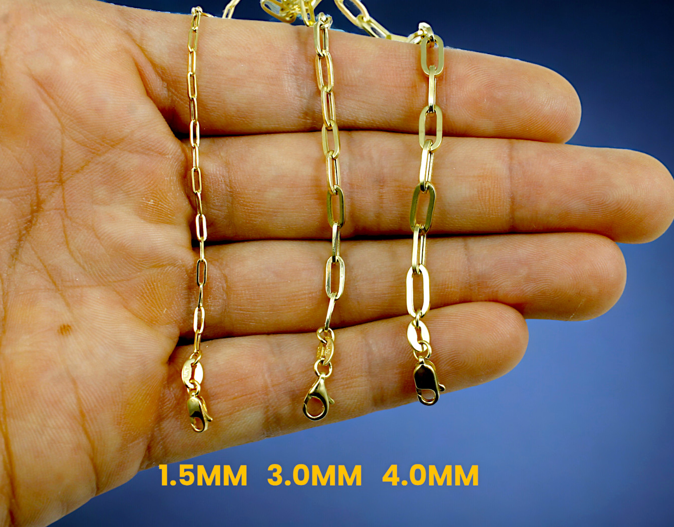 14K Yellow Gold 2mm-7mm Oval Paperclip Necklace Bracelet Chain Link Real 7″-30″