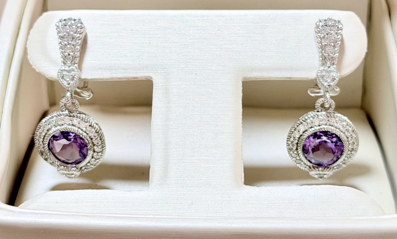 Judith Ripka Sterling Silver & Amethyst Drop Earrings with CZ Accents