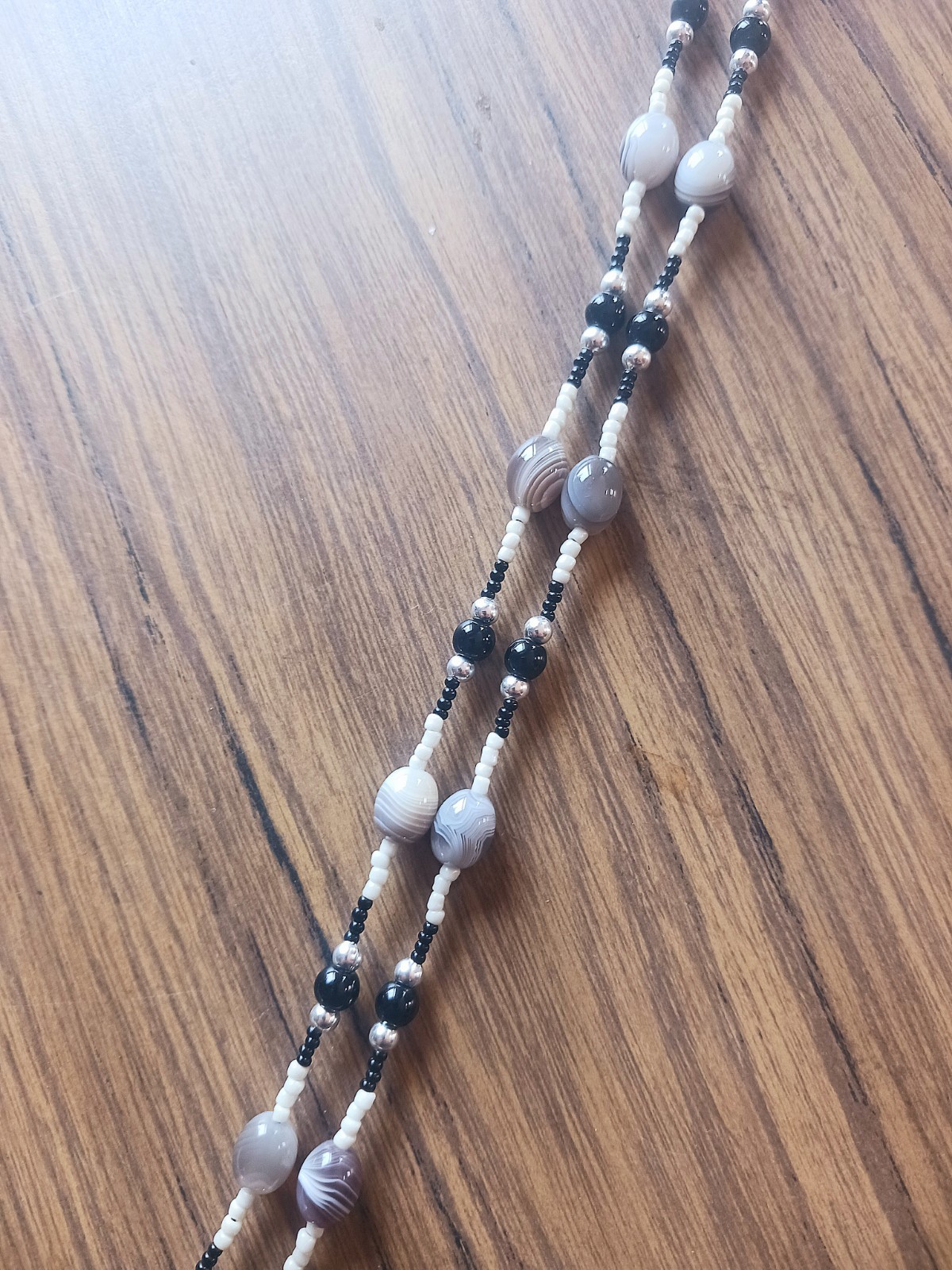 Native American, Banded Agate Necklace With Carved Buffalo Bone Feather Pendant
