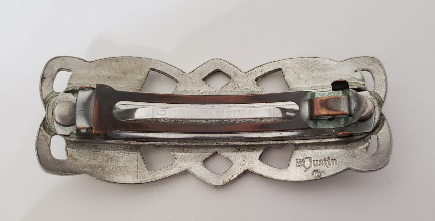 St Justin Pewter Hair Clip Barrette Celtic Design, 3.5 inches, Made in France