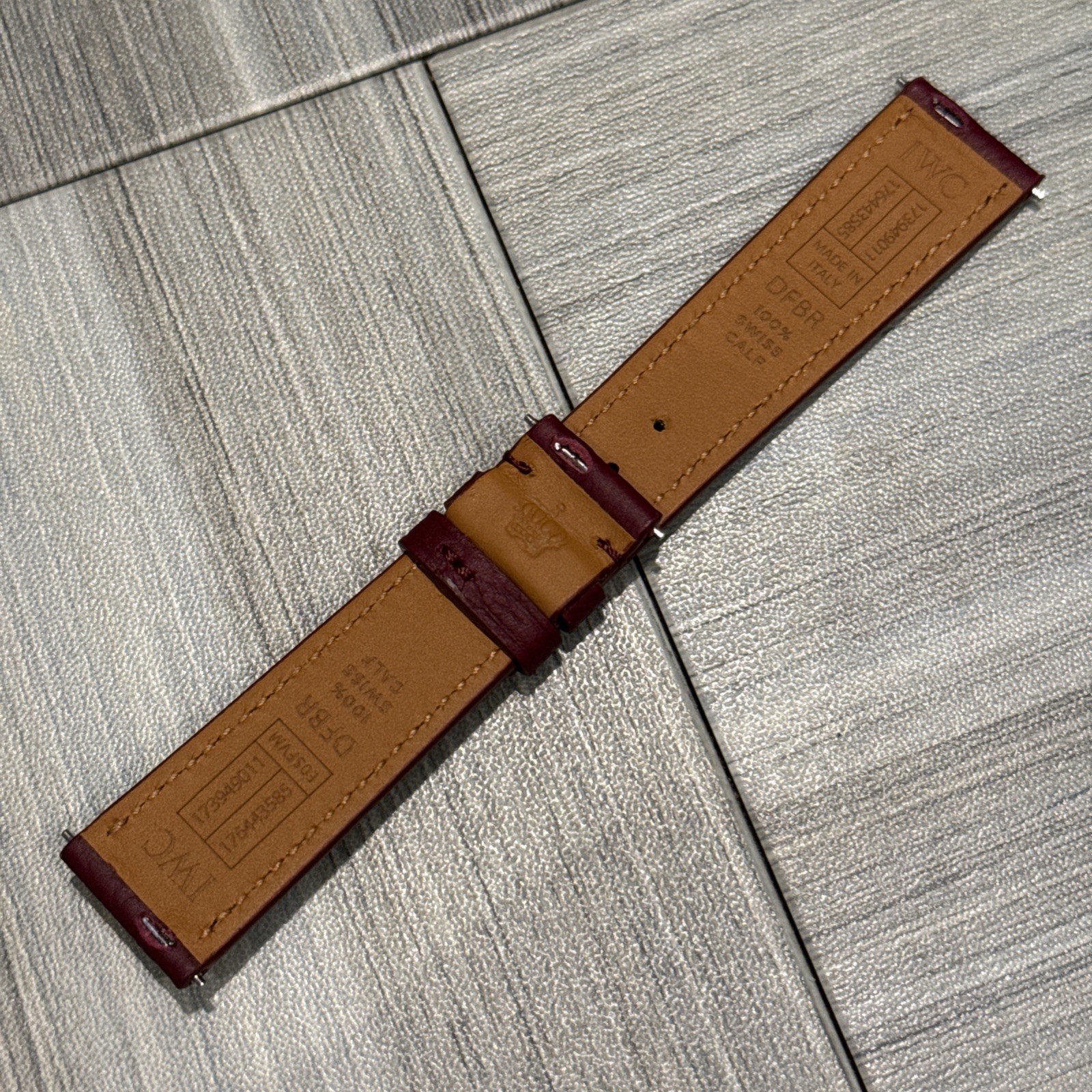 Authentic IWC Quick Release 20mm x 18mm Burgundy Swiss Calf Leather Watch Strap