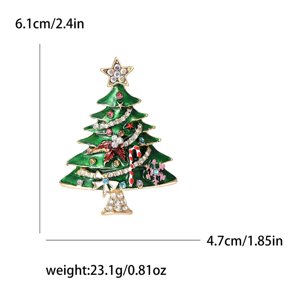 Enamel Rhinestone Christmas Tree Brooch Pin, Gold Holiday Winter Jewelry Gift