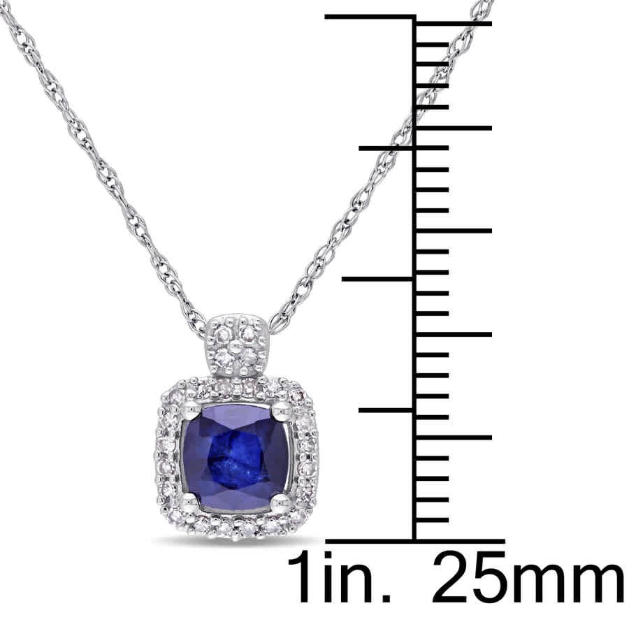 AMOUR 1/10 CT TW Halo Diamond and Cushion Cut Diffused Sapphire Pendant with
