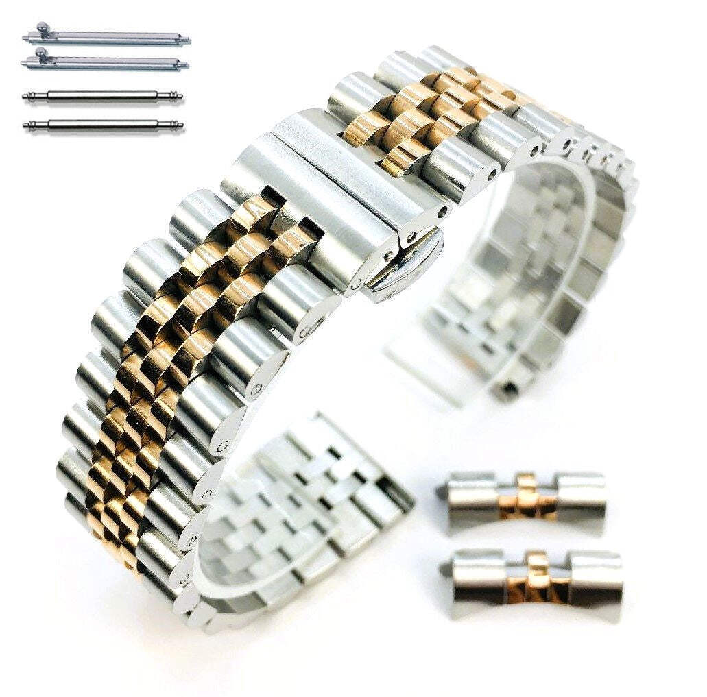Two Tone Rose Gold Jubilee Metal Watch Band 13mm 15mm 17mm 19mm 21mm 23mm #7036