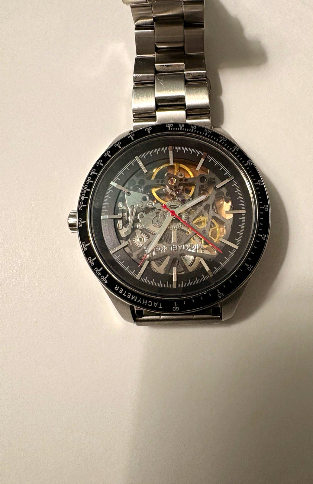Michael Kors Men’s Automatic Skeleton Watch Silver Steel Tachymeter 40-43.9mm