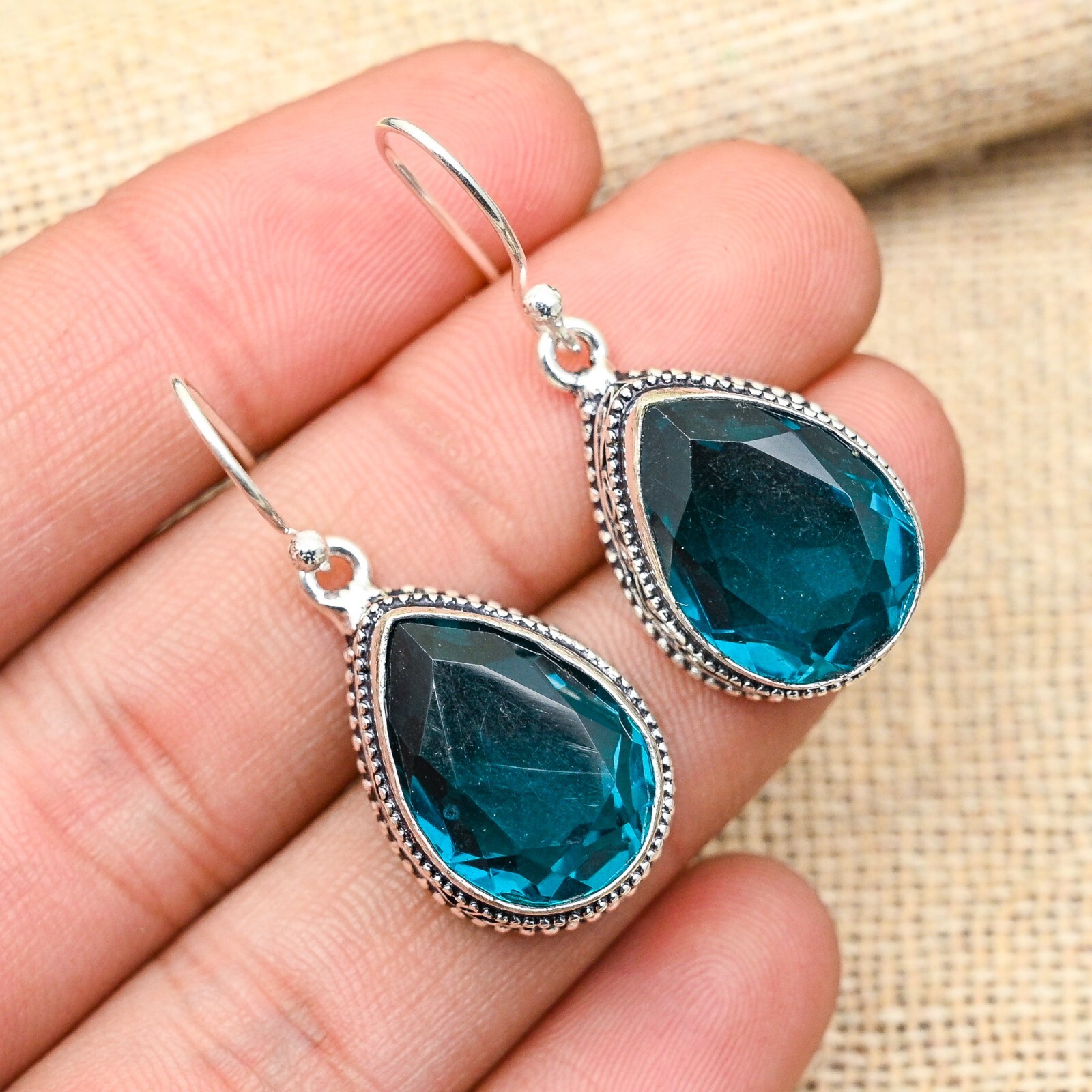 Indicolite Gemstone Handmade 925 Sterling Silver Jewelry Earring