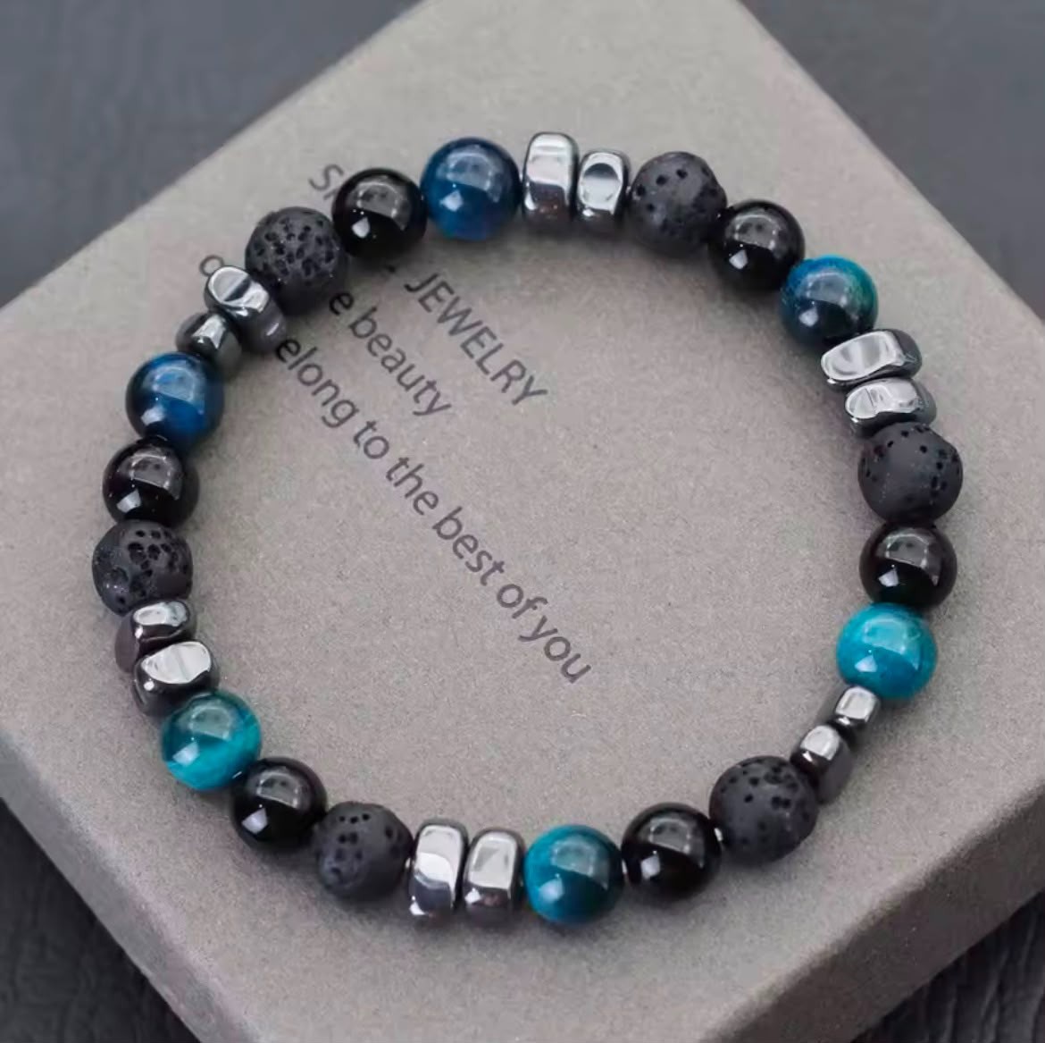 Irregular Hematite Tiger Eye Lava Stone Bracelet Men Healing Yoga Men Women