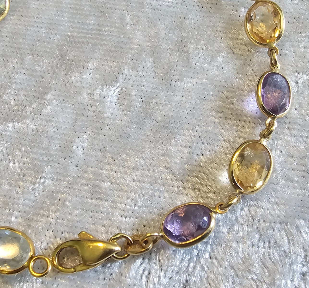 18k Solid Gold Bracelet Faceted Multicolor Bezel Set Gemstone 7.5″ Italy