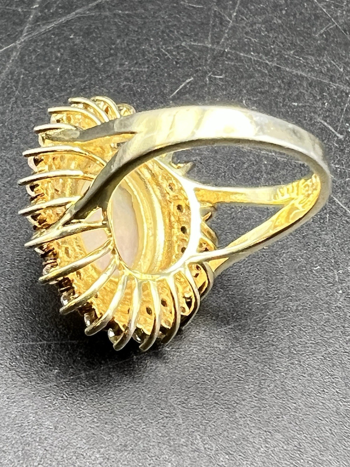 Opal and Cubic Zirconia GP Sterling Silver Ring – sz 5 – TW 6.8 gr – Item #1046