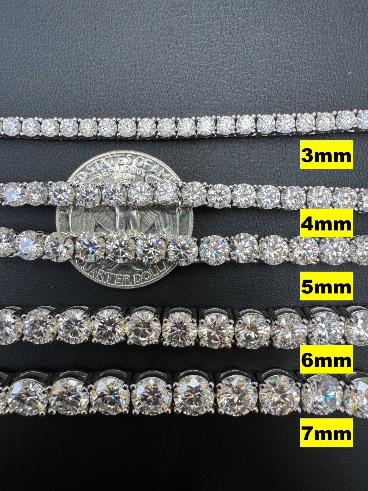 MOISSANITE Tennis Chain Real 925 Silver Yellow Rose Gold Plated Necklace 3-7mm