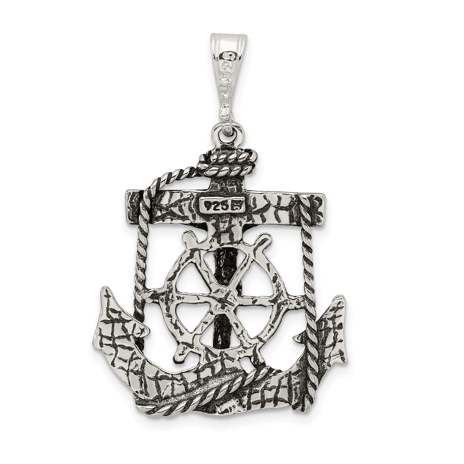 Sterling Silver Nautical Crucifix Cross Pendant Anchor Rope Ship Wheel Religious